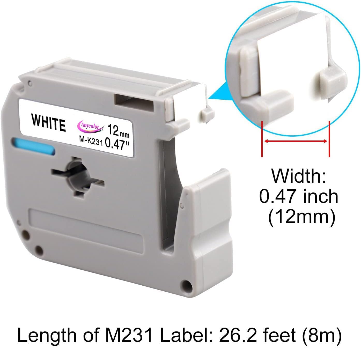 Anycolor 10-Pack Replacement for Brother P Touch M Tape M-K231 Label Tape M-231 M231 MK231 M-K231s Tape 12mm 0.47 White, for PT-M95 PT-90 PT-70BM PT-65 Label Maker, Black on White