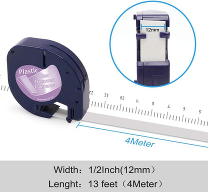 Anycolor Replace for Dymo LetraTag Refills Clear 16952 Plastic Tape 12mm x 4m Label Maker Refills Transparent, Compatible with Dymo Letratag LT-100H LT-100T LT-110T 200B QX50 Label Maker, 5-Pack