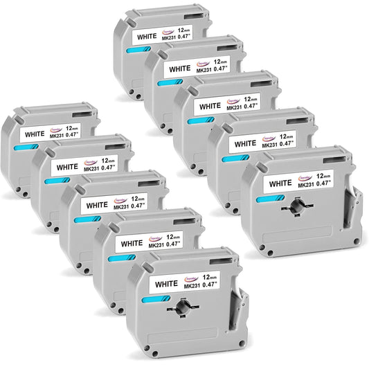 Anycolor 10-Pack Replacement for Brother P Touch M Tape M-K231 Label Tape M-231 M231 MK231 M-K231s Tape 12mm 0.47 White, for PT-M95 PT-90 PT-70BM PT-65 Label Maker, Black on White