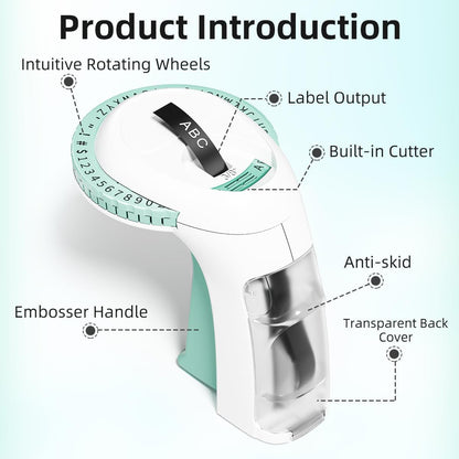 Anycolor Embossing Label Maker with 6 Embossing Labels 9mm, Omega S Embossing Label Maker Machine Embossed Label Maker, 3D Handheld Label Machine for Home Office Gift DIY, Green