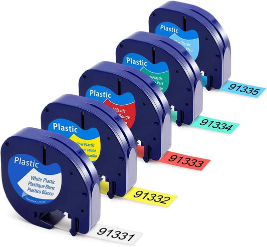 Anycolor Compatible with Dymo LetraTag Refills Label Maker Refills 12mm x 4m Colored Plastic Label Tape for Letra Tag 200B Plus LT100H LT100T QX50 Label Maker, 91331 91332 91333 91334 91335 Label