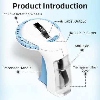 Anycolor Embossing Label Maker with 6 Label Tapes, Omega S Home Embossing Label Maker Using with 3D Plastic Embossing Labels 9mm x 3m, Protable Handheld Label Maker for Home Office DIY, Blue