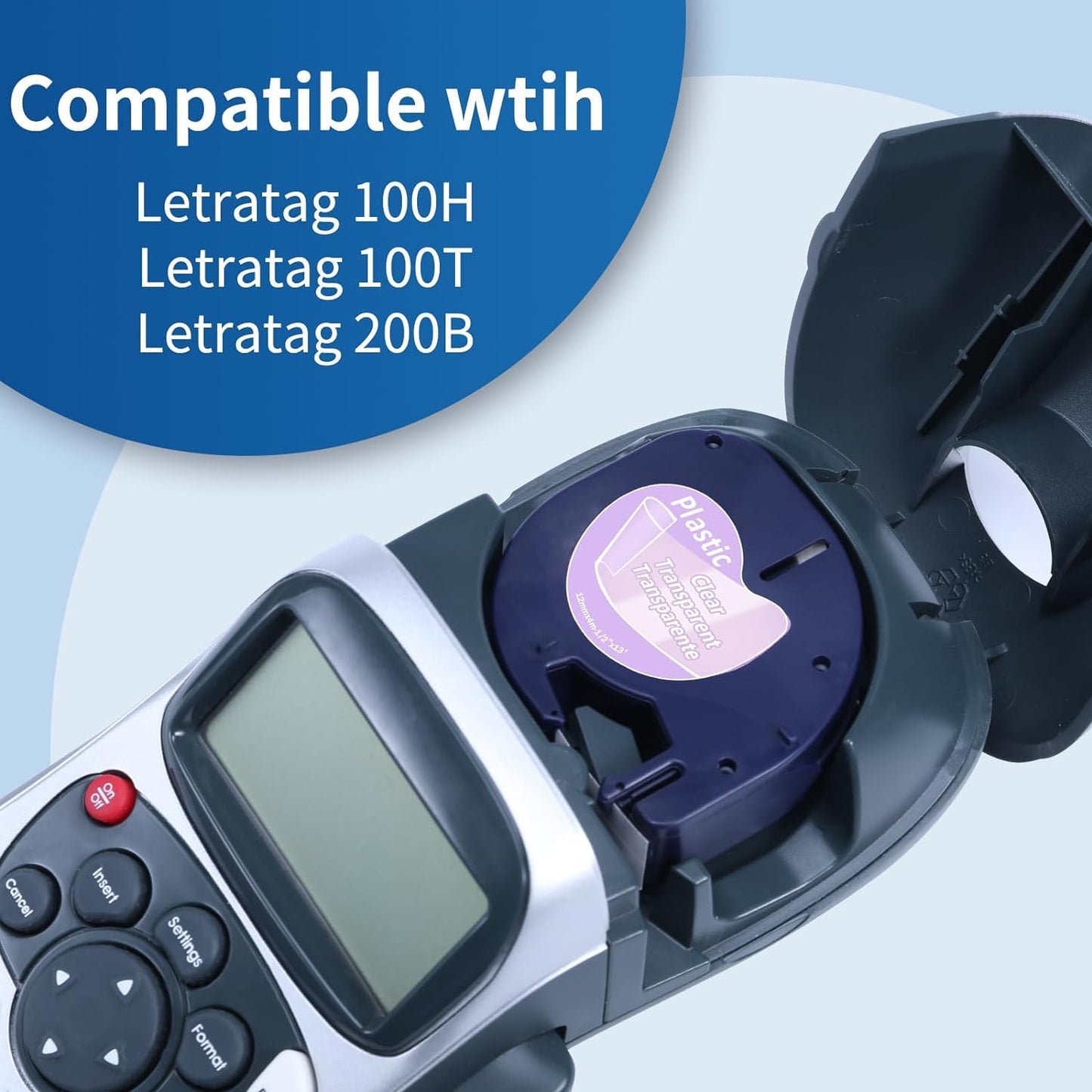 Anycolor Replace for Dymo LetraTag Refills Clear 16952 Plastic Tape 12mm x 4m Label Maker Refills Transparent, Compatible with Dymo Letratag LT-100H LT-100T LT-110T 200B QX50 Label Maker, 5-Pack